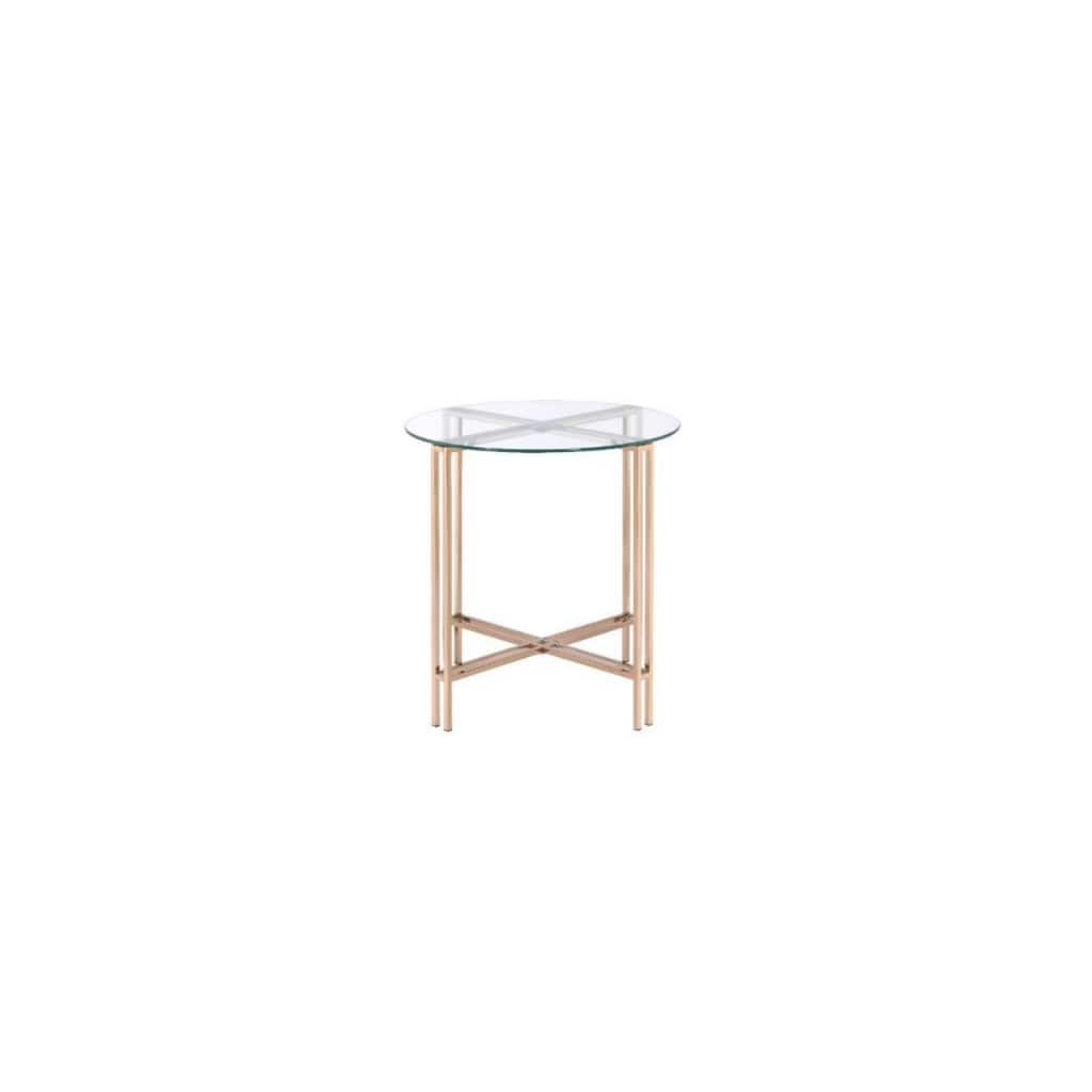 24" Round Modern Side End Table with Champagne Metal Frame and Glass Top for Living Room - 23"Dia x 24"H