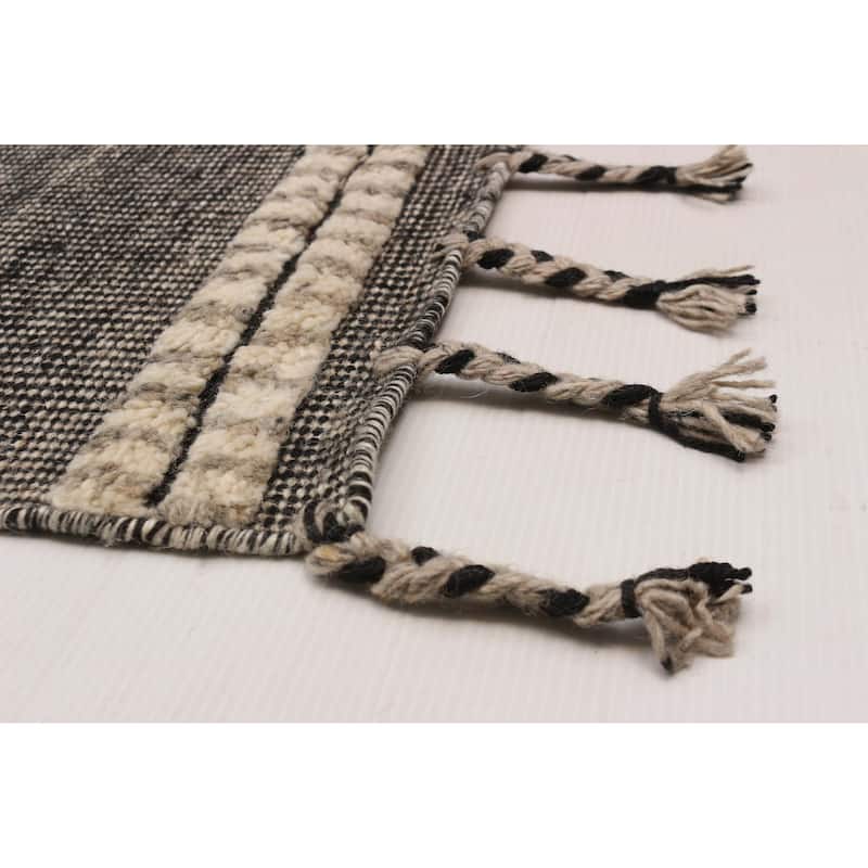 ECARPETGALLERY Hand-knotted Tangier Black, Cream Wool Rug - 9'1 x 12'3