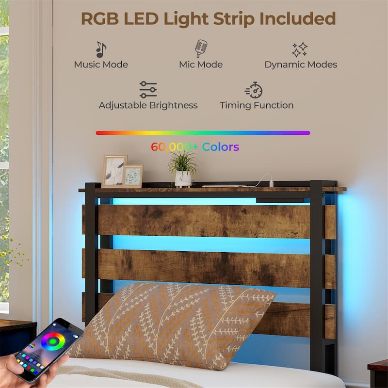 Gymax Twin Size Bed Frame w/ Drawers LED Lights Outlets & USB Ports