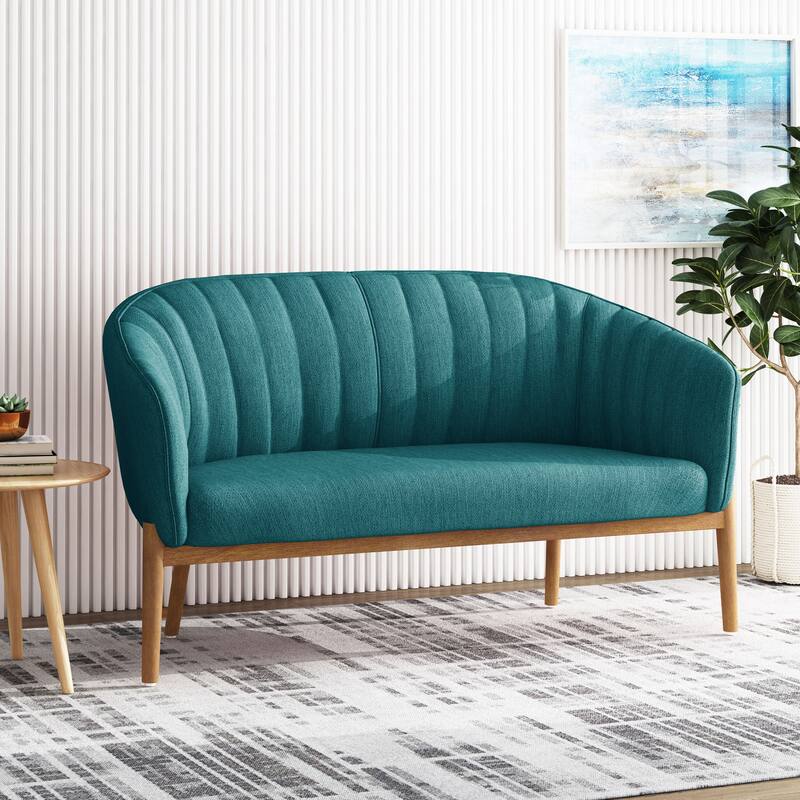 2-Seater Sofa Couch Minimalist Loveseat with Curved Backrest, Leisure Sofa Couch with Wood Legs for Living Room - Teal