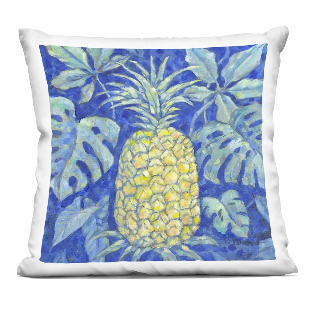 Stupell Tropical Pineapple on Blue Decorative Printed Throw Pillow Design by Paul Brent