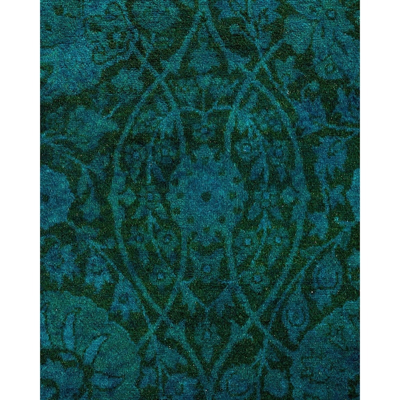 Overton Hand Knotted Wool Vintage Inspired Modern Contemporary Overdyed Green Area Rug - 8' 2" x 14' 5"