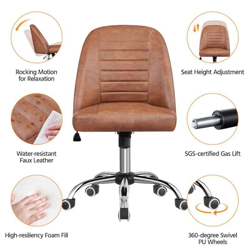 Yaheetech Faux Leather Mid Back Desk Chair Modern Tufted Armless Office Chair