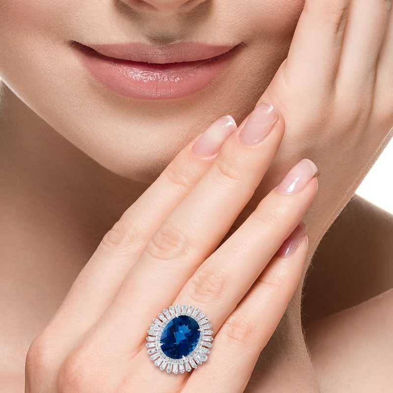 EFFY 14K Gold Diamond,London Blue Topaz Oval Ring