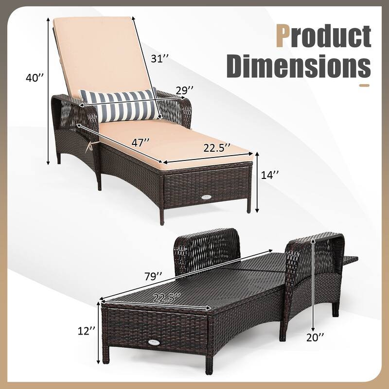 Gymax PE Rattan Chaise Lounge Chair Armrest Recliner Adjustable Pillow