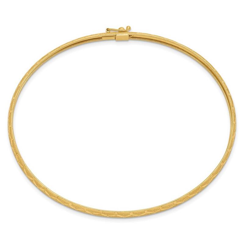 Curata 10k Yellow Gold 7" 4.5mm Hexagonal Design Diamond Cut Flexible Slip-on Bangle Bracelet
