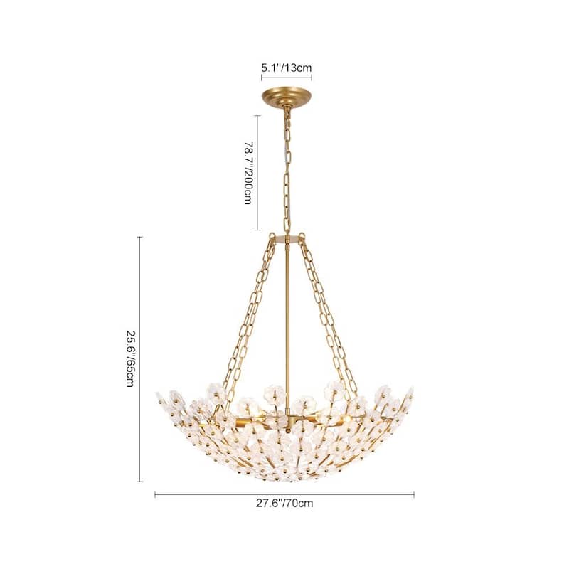 Mid-Century Modern 6-Light Glass Blossom Round Cage Chandelier