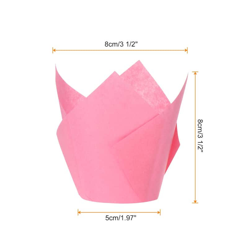 50Pcs Tulip Cupcake Liners Standard Paper Baking Cups Disposable - Rose Red