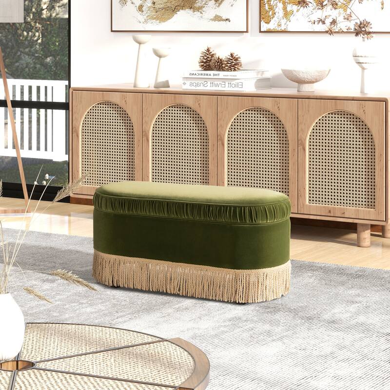 Serena 38" Ruched Oval Storage Bench Ottoman