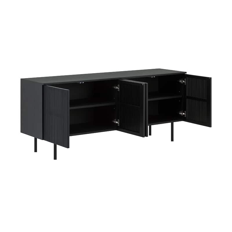Pasadena 66" Black Oak Wood 4 Door Sideboard Buffet Cabinet