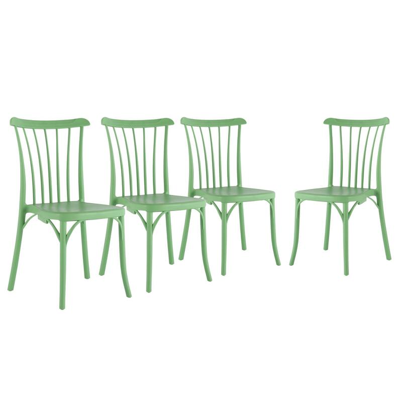 HomeRoots Set of Two Green Heavy Duty Plastic Outdoor Stacking Dining Chairs