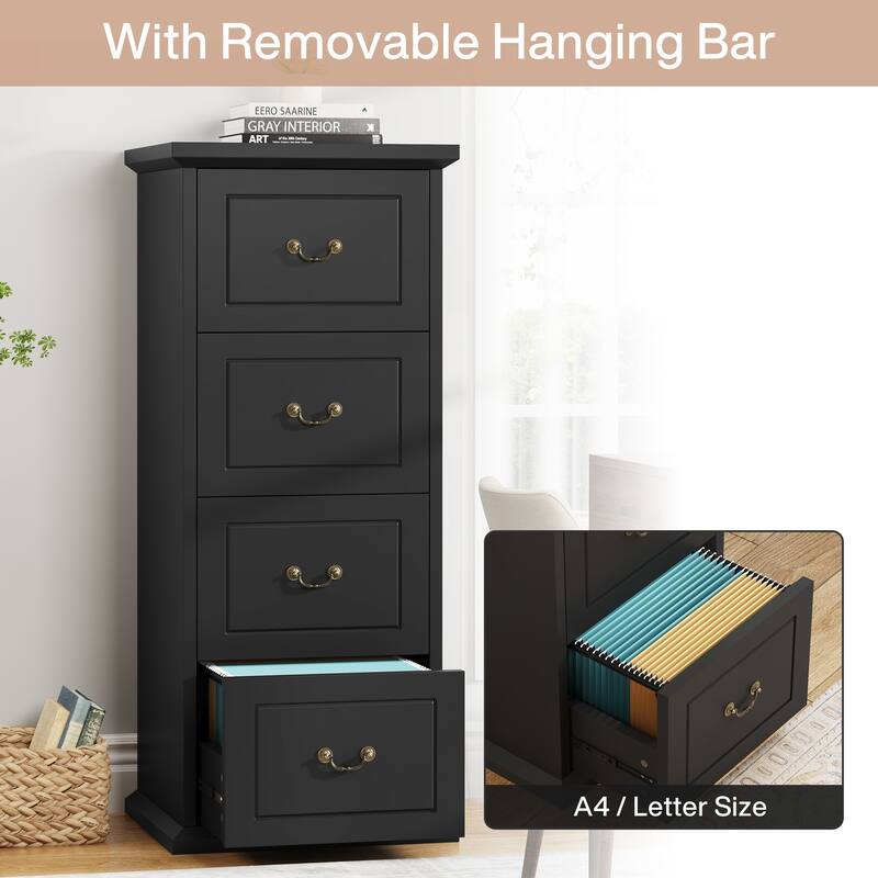 51-Inch Tall 4-Drawer File Cabinet Wood Vertical Storage Cabinet for Home Office A4/Letter/Legal Files