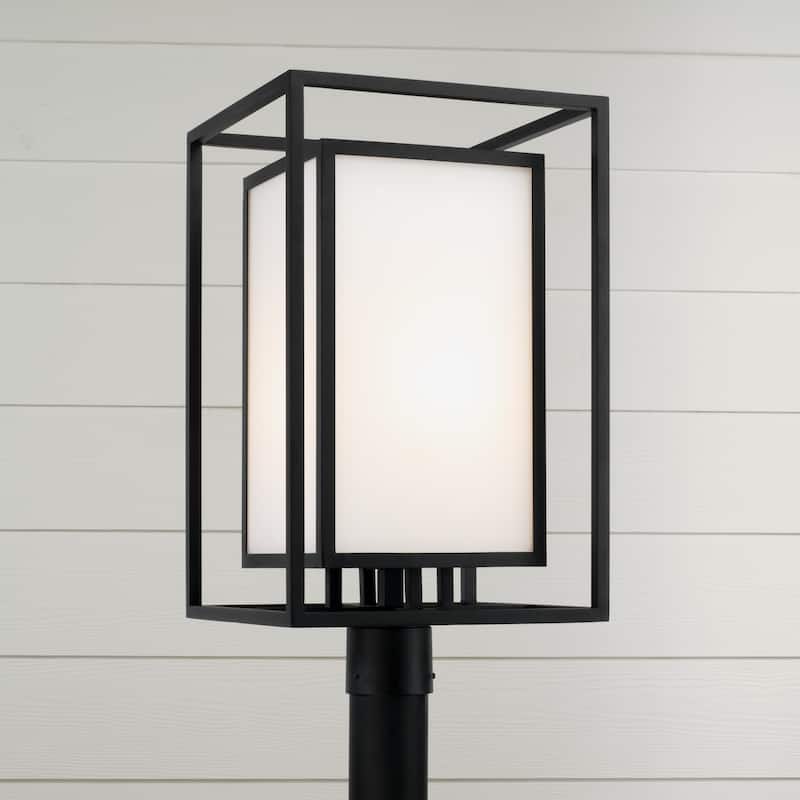 12.50"W x 22.25"H 1-Light Outdoor Modern Square Rectangle Post Lantern in Black with Soft White Glass - 12.5"W x 22.25"H