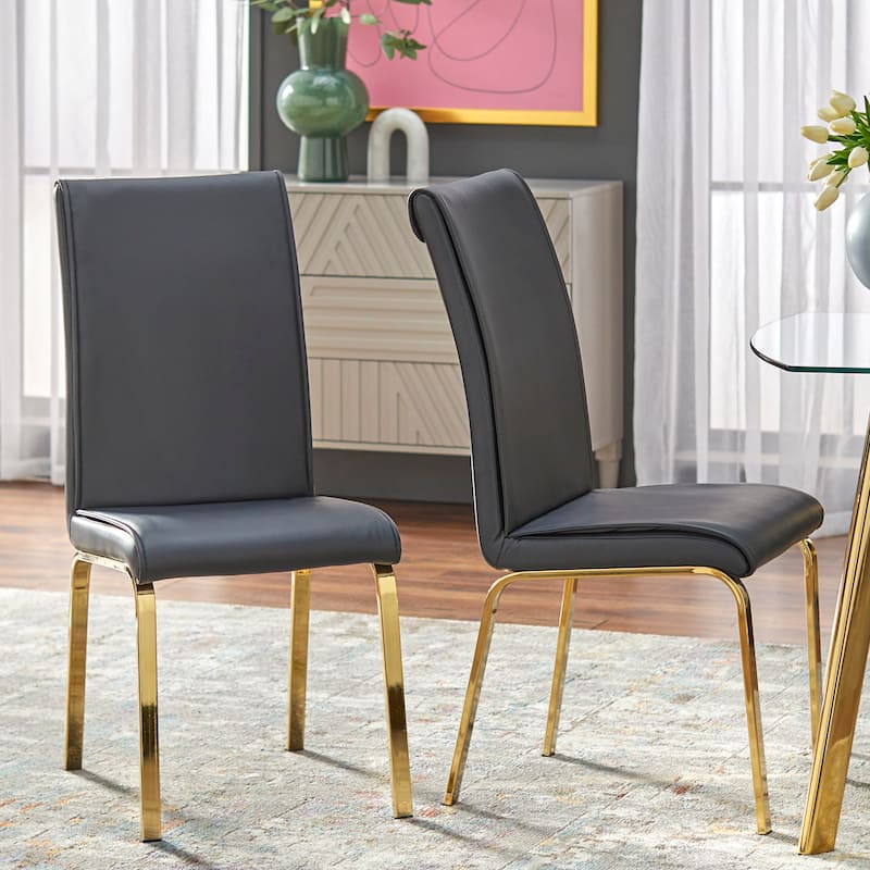 Simple Uptown Glam Gold Faux Leather Parsons Chairs (Set of 2)