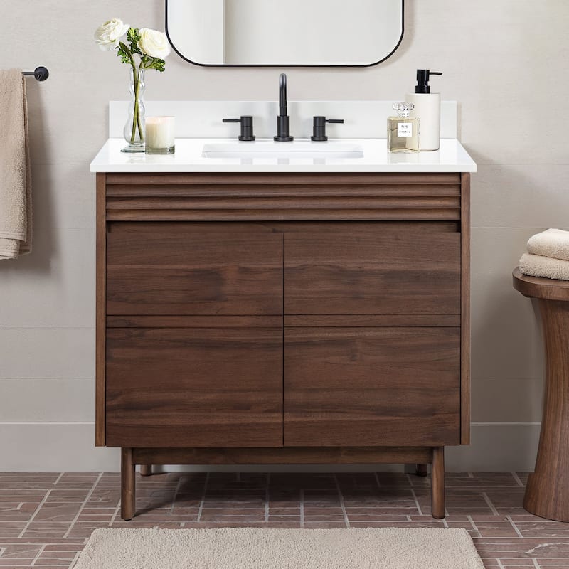 Avanity Carina Bathroom Vanity in Coffee Teak with White Engineered Stone Top - 37" Single Sink