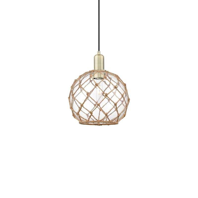 Innovations Lighting 716-1P-13-10 Farmhouse Rope Pendant Farmhouse - Antique Brass / Clear Glass with Brown Rope