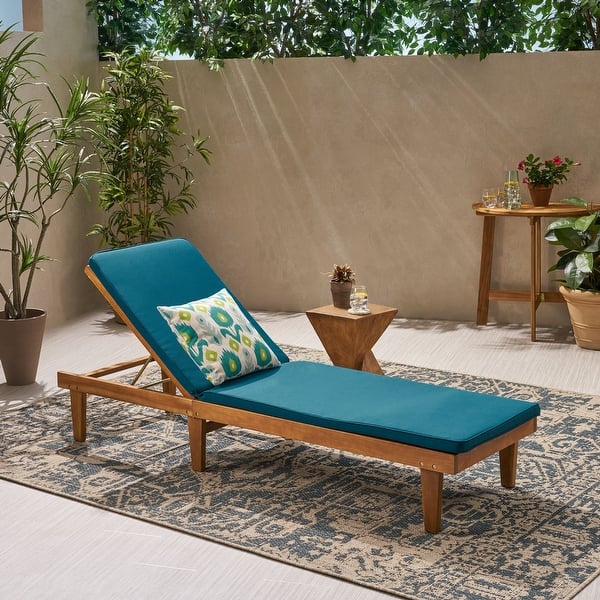 slide 2 of 19, Nadine Outdoor Acacia Wood Chaise Lounge and Cushion Set by Christopher Knight Home