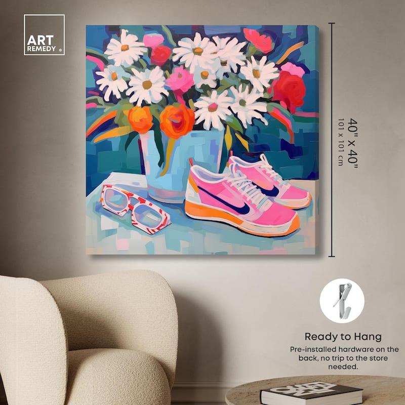 Whimsical Sneakers Flower Vase Canvas by Art Remedy, Gallery Wrapped