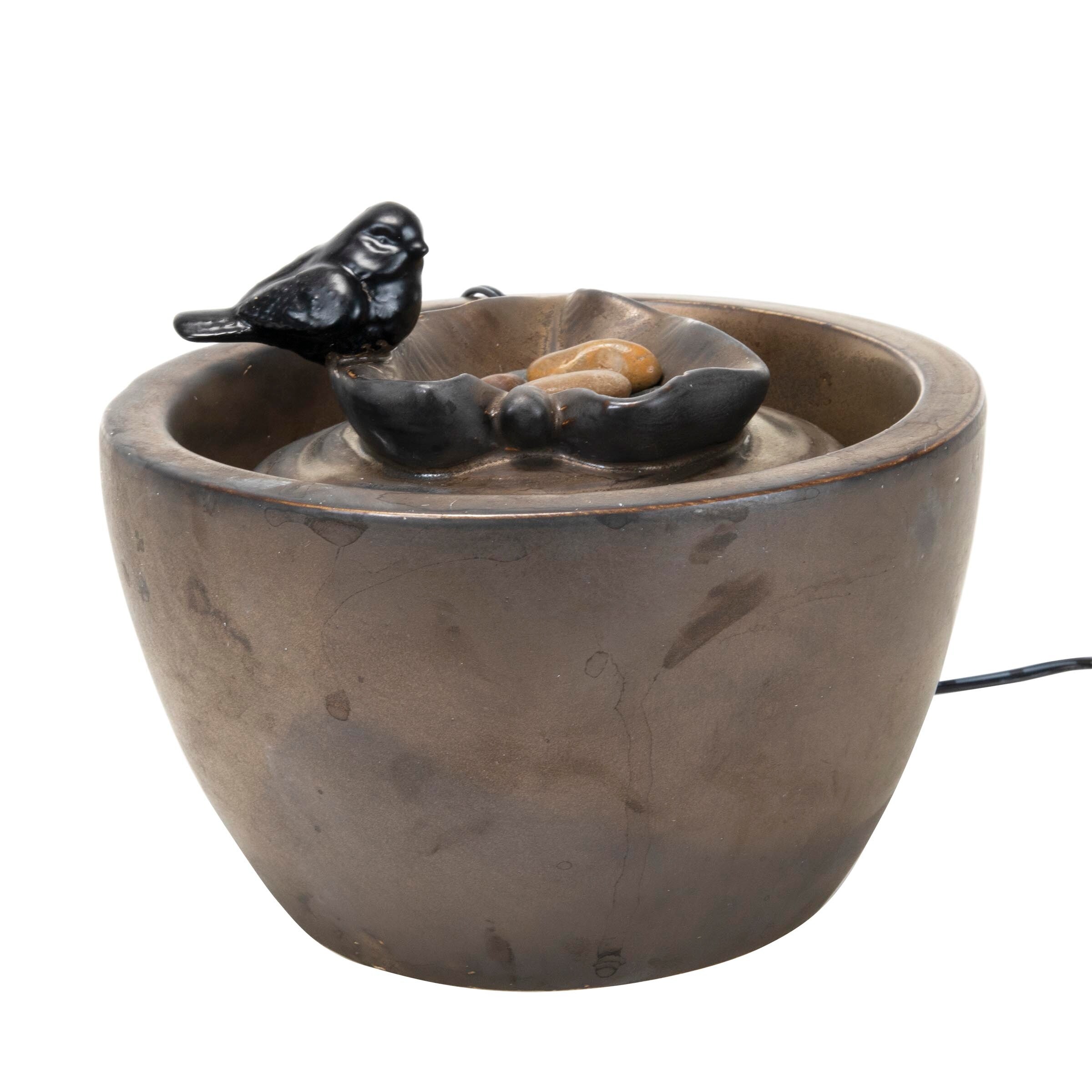 Foreside Home & Garden Bronze Bird on Leaf Indoor Water Fountain