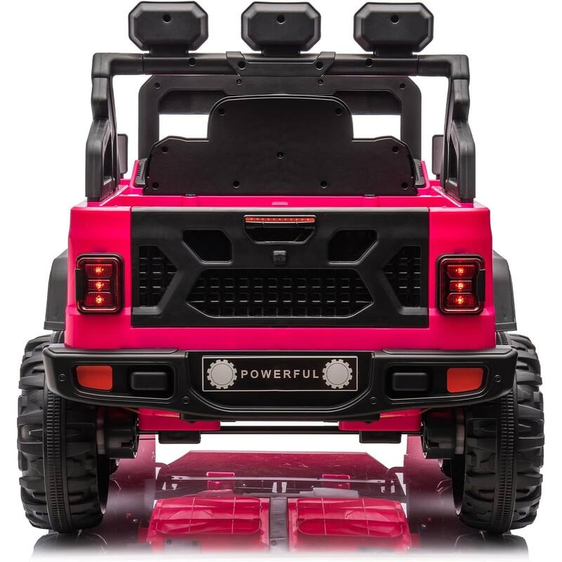 24V Electric Ride on Truck for Kids,Wide Seater Battery Powered Truck with Remote Control, Music,LED Cool Lighting,4WD
