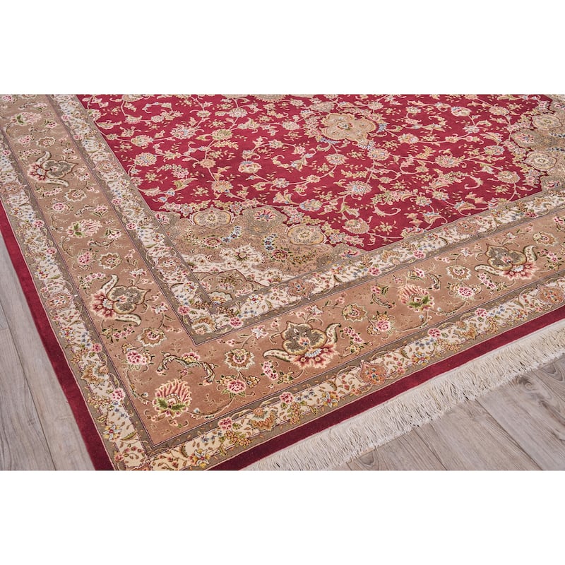 EXQUISITE RUGS ONE-OF-A-KIND Super Fine Tabriz Hand Knotted Brown Rug - 10'x14'