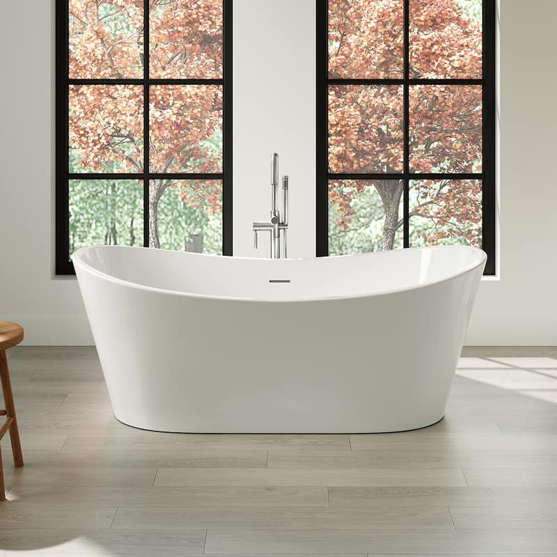 OVE Herschel 60-inch Free-Standing Bathtub in Matte Black - 60" - White Tub - Chrome HDW