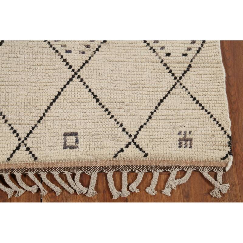 All-Over Trellis Moroccan Oriental Area Rug Handmade Wool Carpet - 3'11"x 6'9"