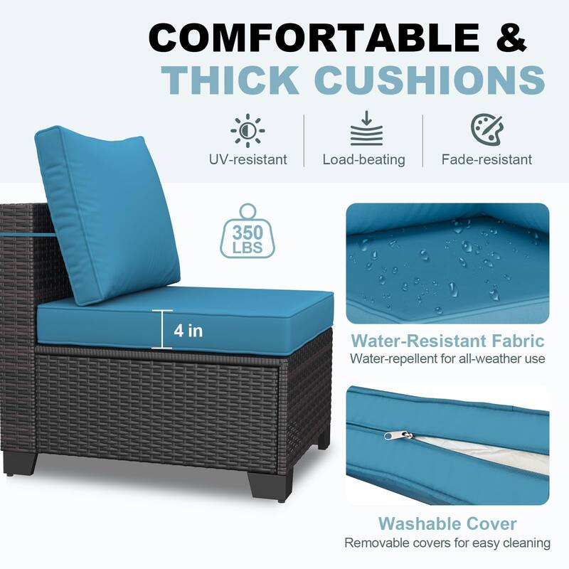 7 Piece Wicker Outdoor Patio Furniture Set, Outdoor Seating Set with Rattan Coffee Table