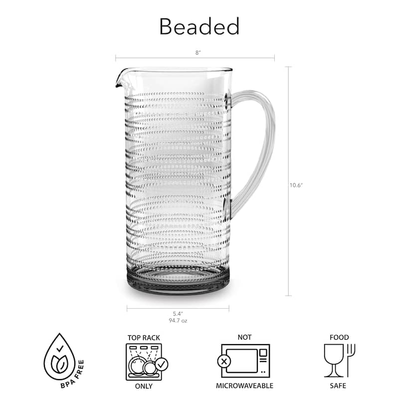 Abode Homewares by TarHong Beaded Pitcher, Clear , 94.7 oz