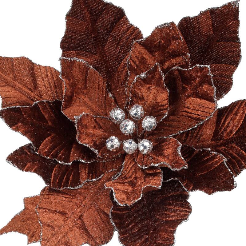 24" Glitter Edge Velvet Poinsetta Stem