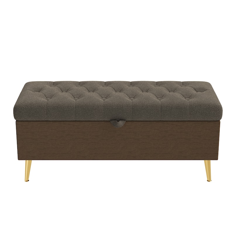 Roomfitters Modern Tufted Boucle Storage Ottoman Bench with Gold Metal Legs, Entryway End of Bed