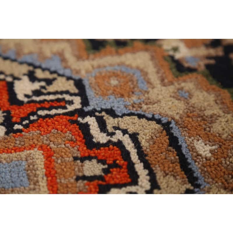 Dark Navy Blue Heriz Serapi Indian Runner Rug Hand-Knotted Wool Carpet - 2'6" x 9'11"