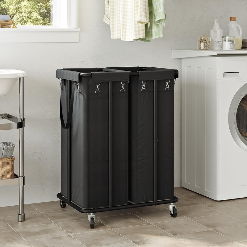 Double laundry hamper with wheels discount