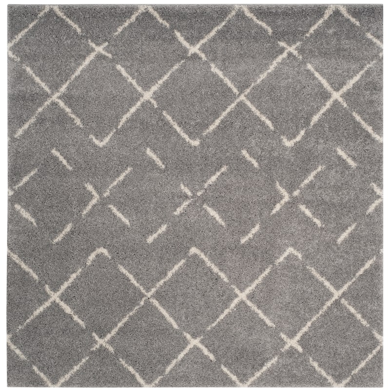SAFAVIEH Arizona Shag Ghinwa 1.2-inch Thick Rug - 6'7" Square - Grey/Ivory