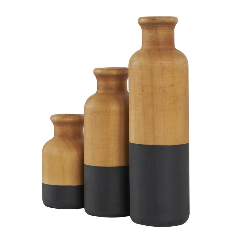 Wood Colorblock Decorative Vase with White or Black Bases - Set of 3 Brown - Roche River Decor