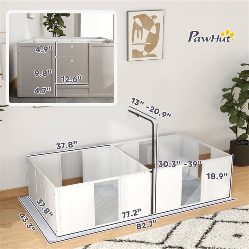 White Pine Wood MDF Dog Whelping Box with Acrylic Panel and Pee Pad