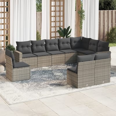 vidaXL Garden Sofa Set Gray PE rattan, powder-coated steel, fabric Large - 24.4 x 25.8 x 27.2