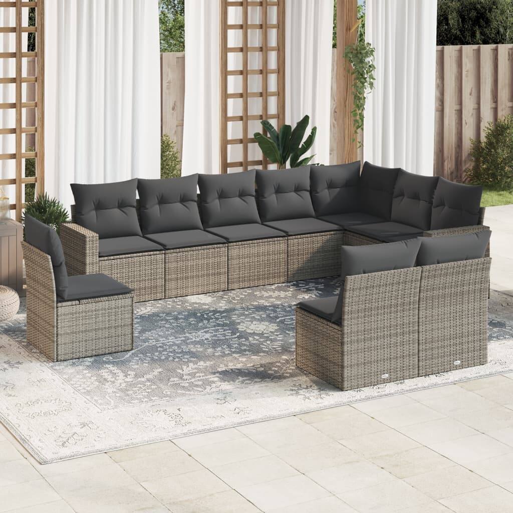 vidaXL Garden Sofa Set Gray PE rattan, powder-coated steel, fabric Large - 24.4 x 25.8 x 27.2