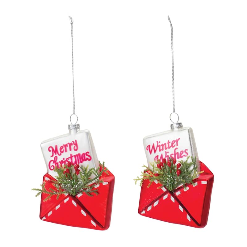 Glittered Santa Letter In Envelope Christmas Ornaments 5" Set of 12
