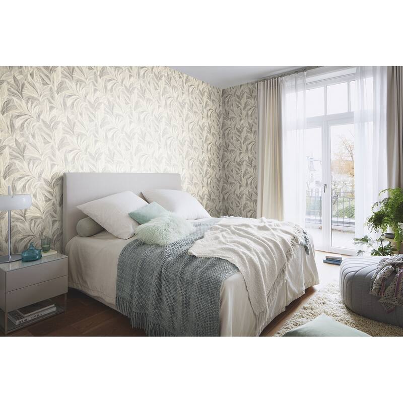Rasch Rennie Grey Leaves Wallpaper