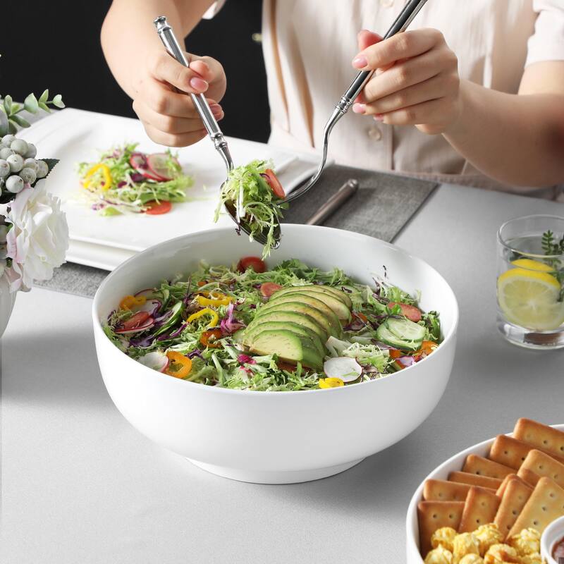 Serving Bowls, 114 OZ(10") Extra Large Salad Bowls Set of 2, Porcelain White Serving Bowls, Large Ceramic Bowl Set