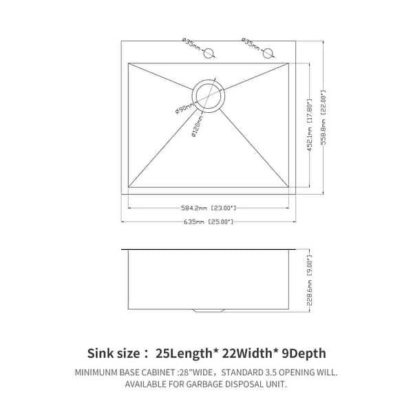 25 x 22 inch Gunmetal Black Drop In Topmount 18 Gauge Stainless Steel Kitchen Sink