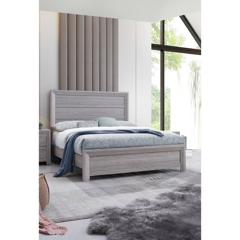Gray Queen Size Panel Bed - Rustic Wooden Frame, Contemporary Bedroom Furniture