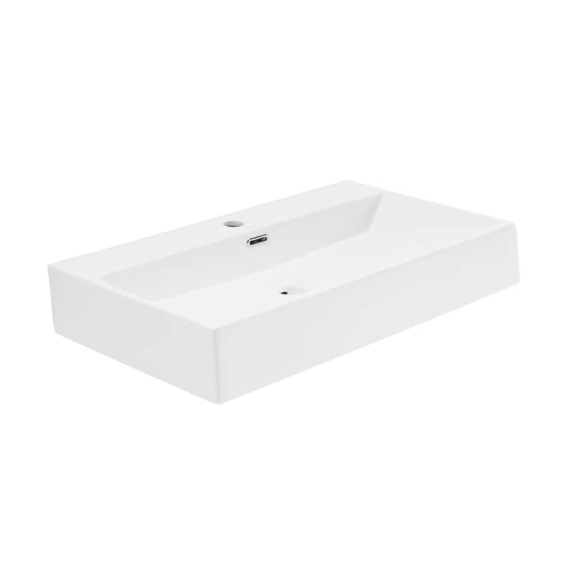 Reims 30" Rectangle Wall-Mount Bathroom Sink - 29.75" x 16.55" 5.65" - 29.75" x 16.55" 5.65" - White
