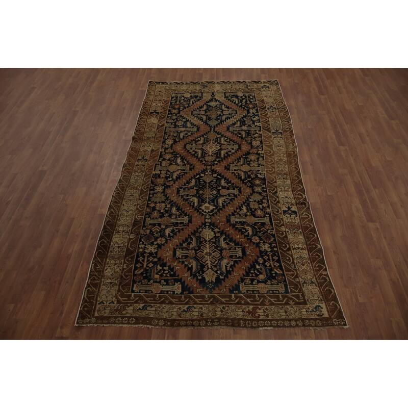 Hand Knotted Oriental 100% Wool Carpet Traditional Tribal Navy Blue & Blues Bakhtiari Area Rug - 10' 4'' X 5' 5''