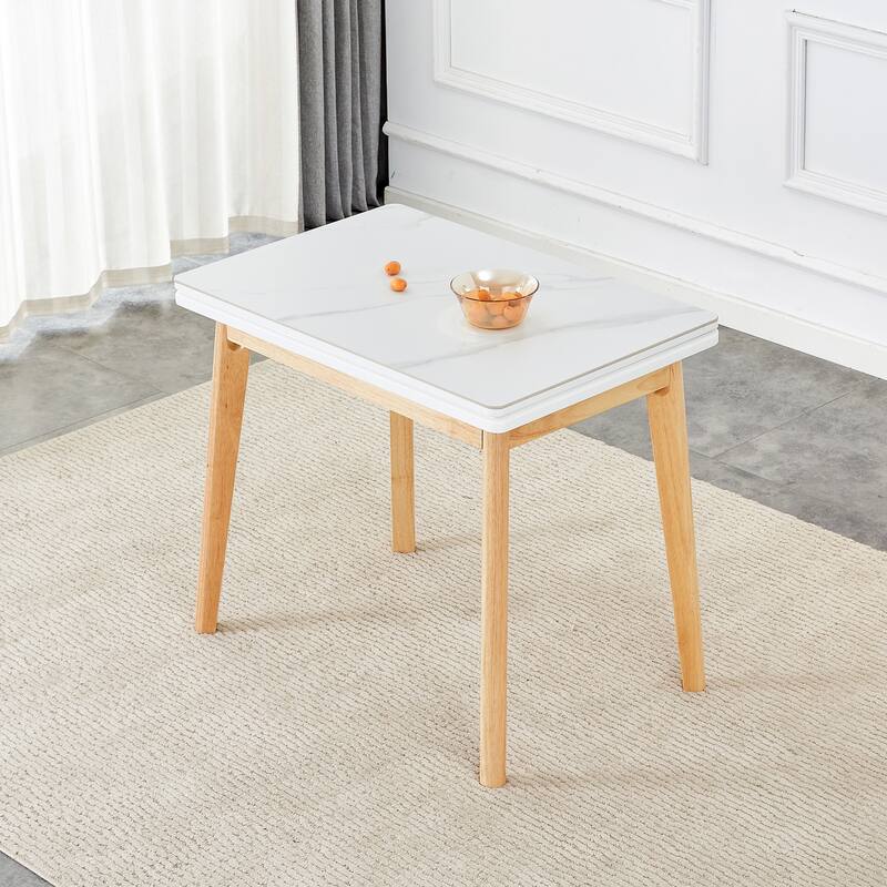 47.2 inch Foldable Table with Rubber Wood Legs - WhiteSintered Stone