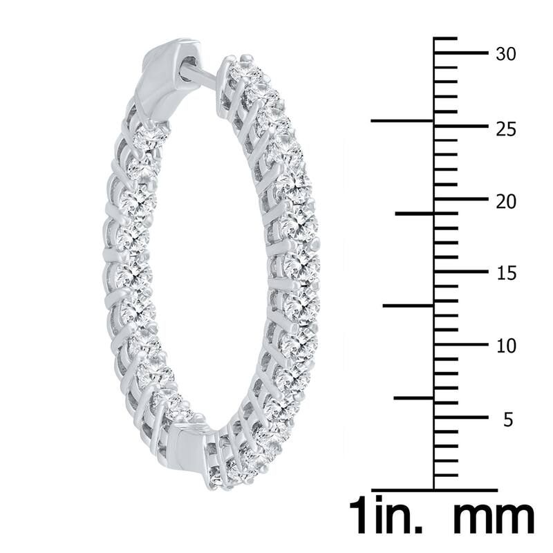 Marquee Certified 3 Carat TW Round Diamond Hoop Earrings with Push Down Button Lock in 14K White Gold