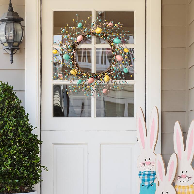 Glitzhome Easter Wreath with Eggs Lavender Bird Nest for Front Door Wall Window Holiday Decoration
