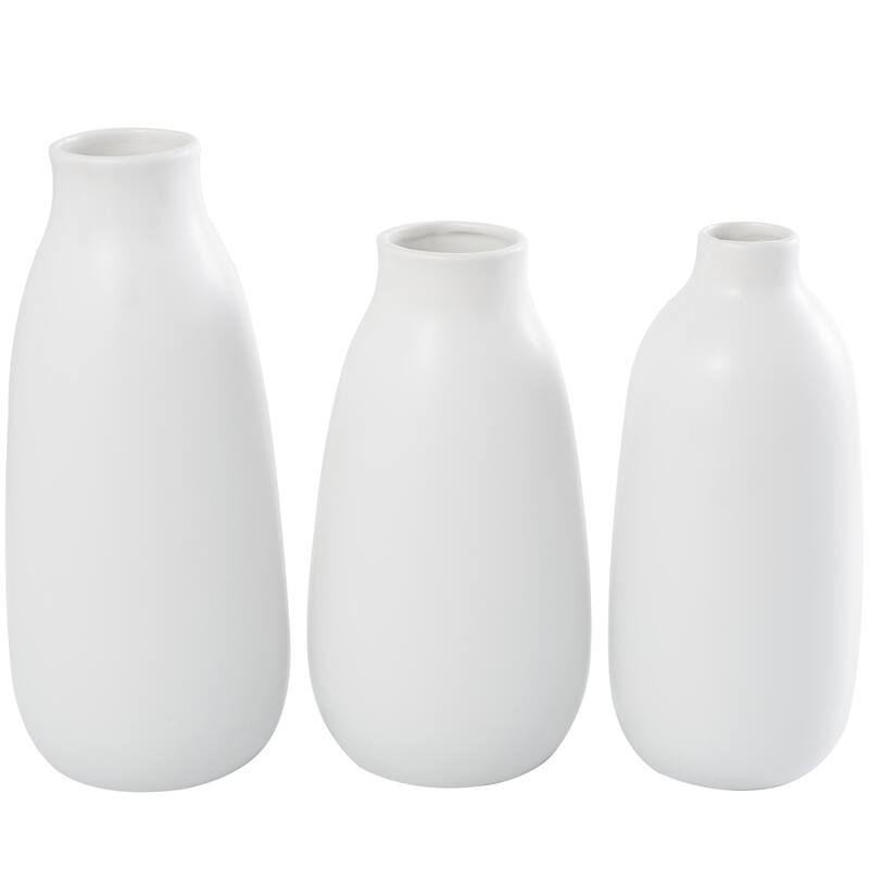 Ceramic Decorative Vase with Black Lavender Prints - Set of 3 White - Roche River Decor
