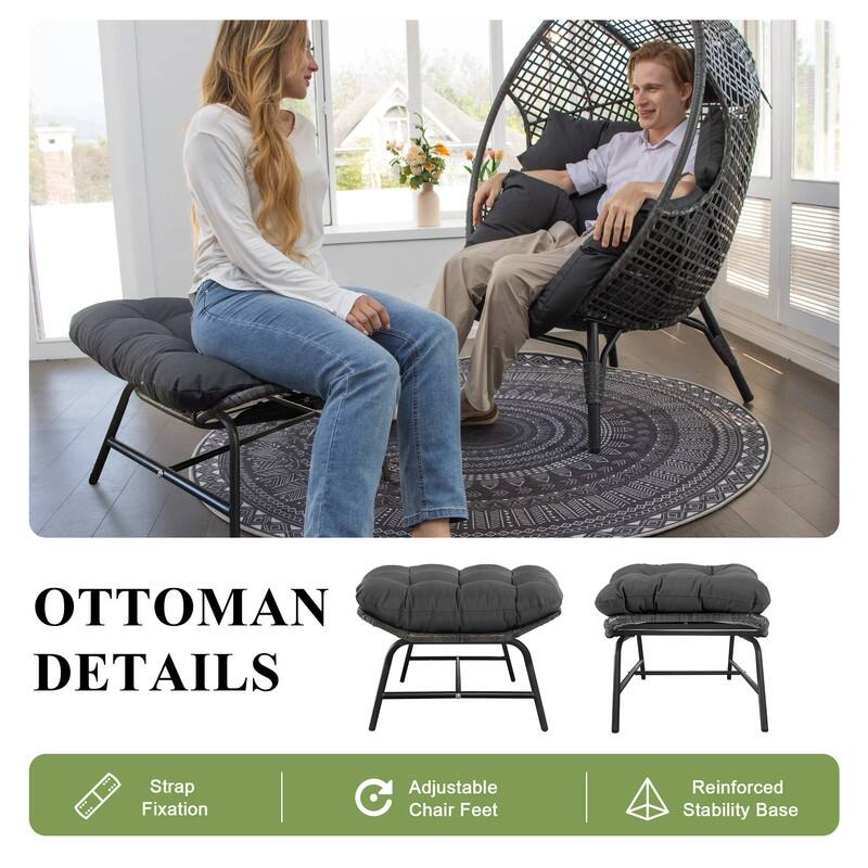 FINCATI Outdoor Wicker Egg Chair Set with Ottoman, Deep Seating, 440 lbs Capacity